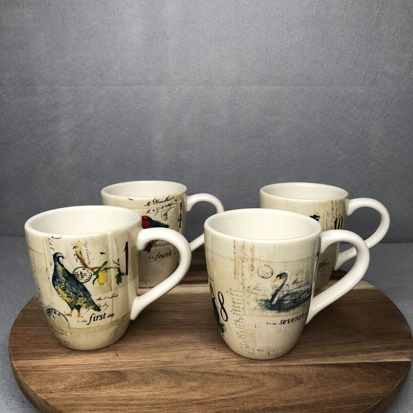 WILLIAMS SONOMA 2008 12 DAYS OF‎ CHRISTMAS CERAMIC COFFEE MUGS SET OF 4
